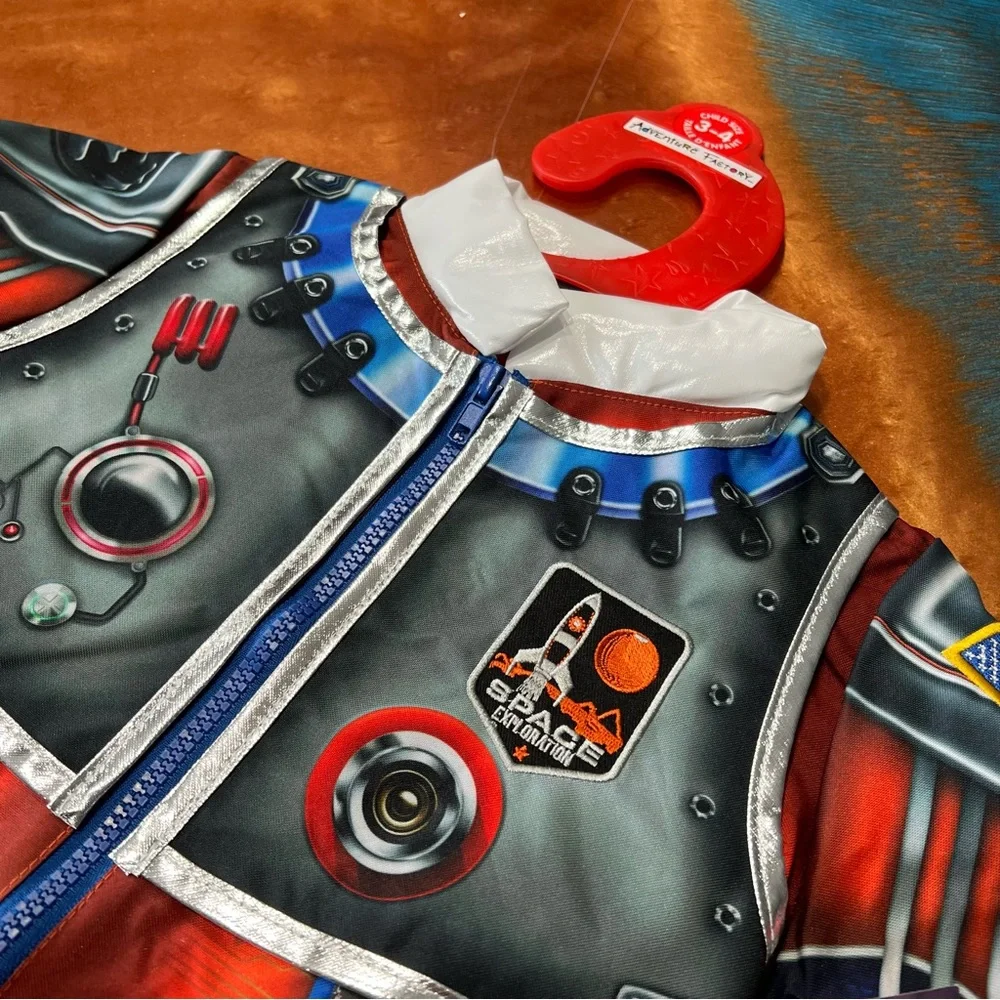 NWT Astronaut Space Explorer Costume orange silver include soft helmet 3
